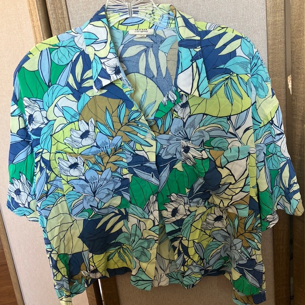 FINAL MARKDOWN Ana Tropical Floral Shirt - Blue and Green large